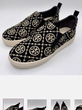 Tory Burch Black & Cream Slip-On Logo-Print Sneakers